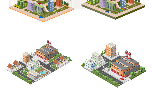 工厂渡口建筑城市生活大厦都市高层公寓矢量图