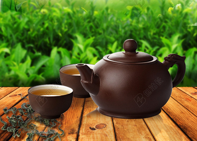 有机绿色绿茶新茶上市促销宣传蓝色背景海报