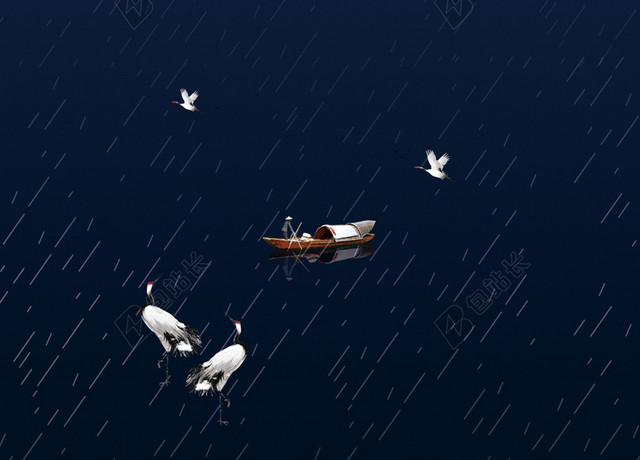 烟雨蒙蒙4月5日清明节春天踏青中国传统节日蓝色背景海报