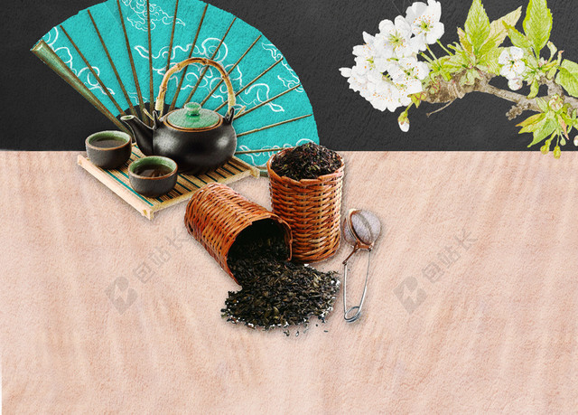 中国传统特产谷雨绿茶新茶上市促销宣传黑色背景海报