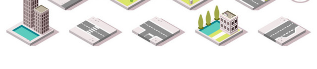 拼图建筑城市生活大厦都市高层公寓矢量图