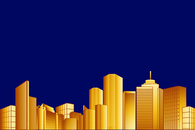城市剪影金色夜景建筑城市生活大厦都市高层公寓矢量图