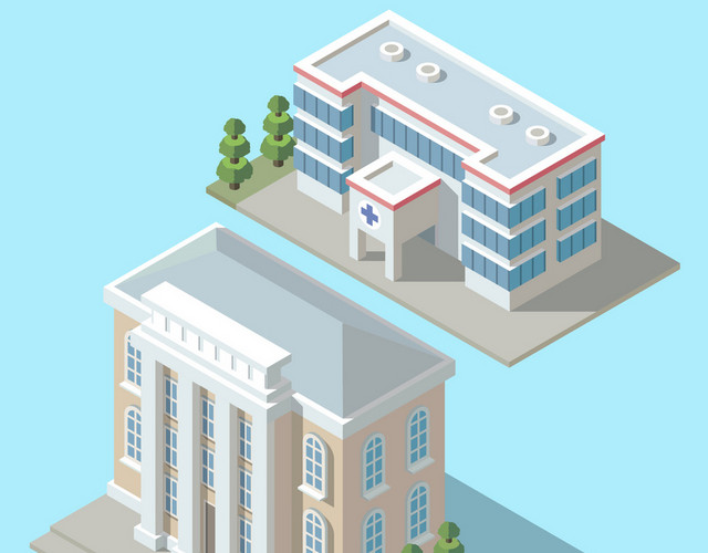 医院建筑城市生活大厦都市高层公寓矢量图