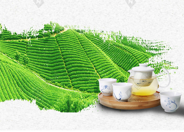 茶山白云茶具风景茶道文化新茶上市海报背景