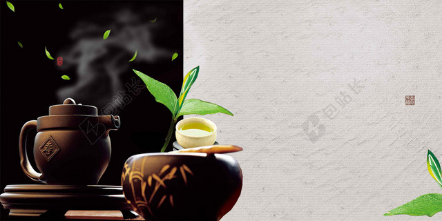 咖啡色茶道茶具茶道文化新茶上市海报背景