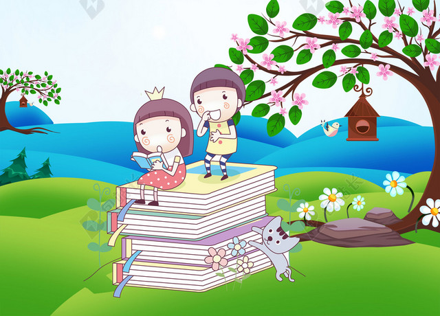 手绘女孩和猫和书4月23日世界读书日阅读宣传蓝色背景海报