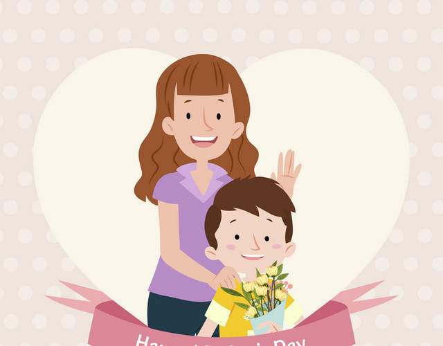 儿子送花拍照母亲节感恩母婴亲子矢量图