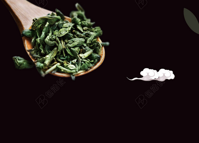 黑红线条茶勺茶具绿茶新茶春茶上市海报背景