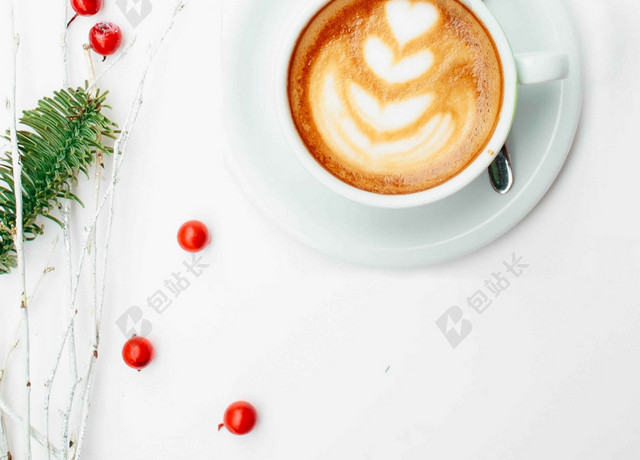 爱心咖啡杯绿叶下午茶宣传促销海报背景