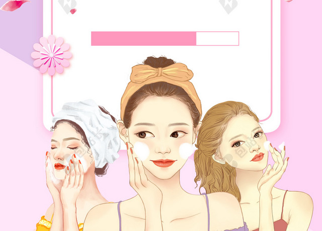手绘卡通女人美容广告白色背景海报