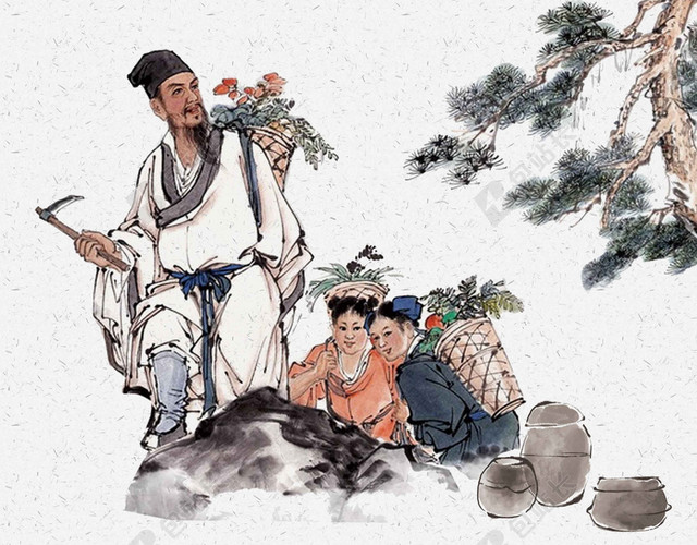 大人小孩人物药材山水古风养生健康海报背景