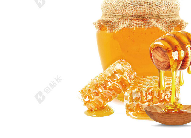 白花落叶黄色蜜罐风景保健品蜂蜜美容养颜海报背景