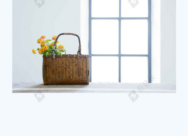 窗户花篮早安梦想海报背景