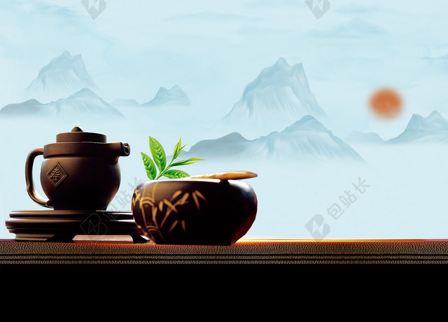 中国风春茶上市茶道海报背景
