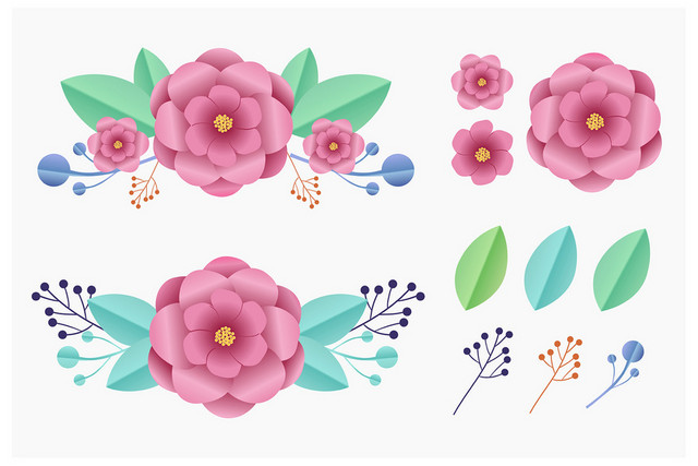 节日粉色手绘花叶装饰母亲节PNG素材