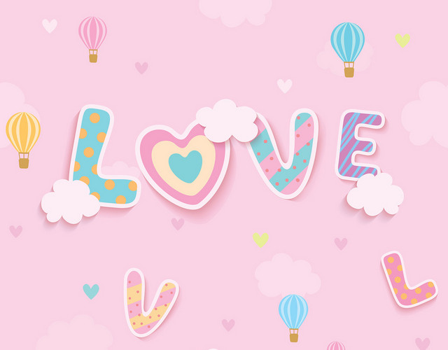 节日粉色字母LOVE手绘花叶装饰母亲节PNG素材