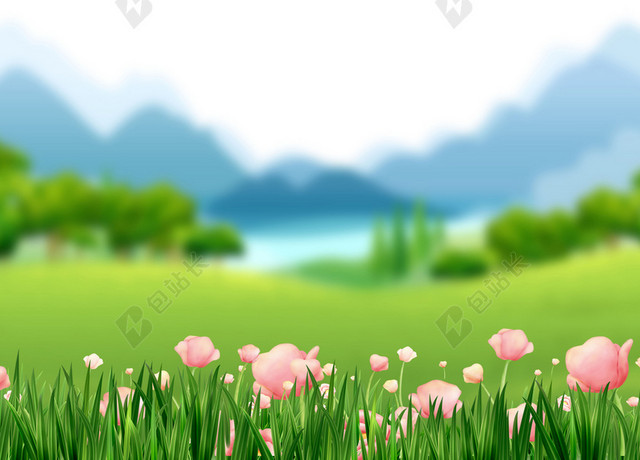 清明节春天蓝天草地清新促销海报背景