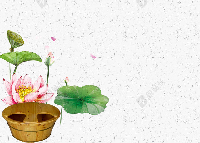 绿叶鲜花用具古风中医养生足疗海报背景