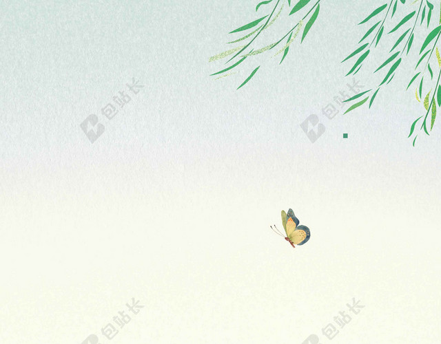 卡通人物树木山水风景4月你好海报背景