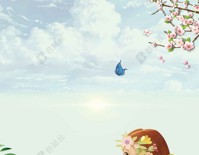 蓝色清新春天风景画4月5日清明节节日促销宣传海报背景免费下载 觅知网