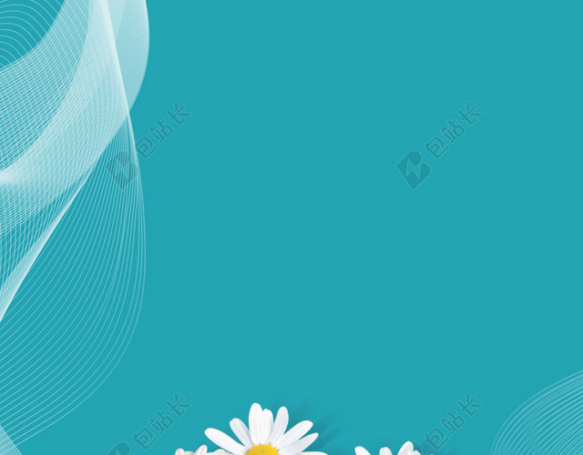 五彩花朵蓝景4月你好海报背景