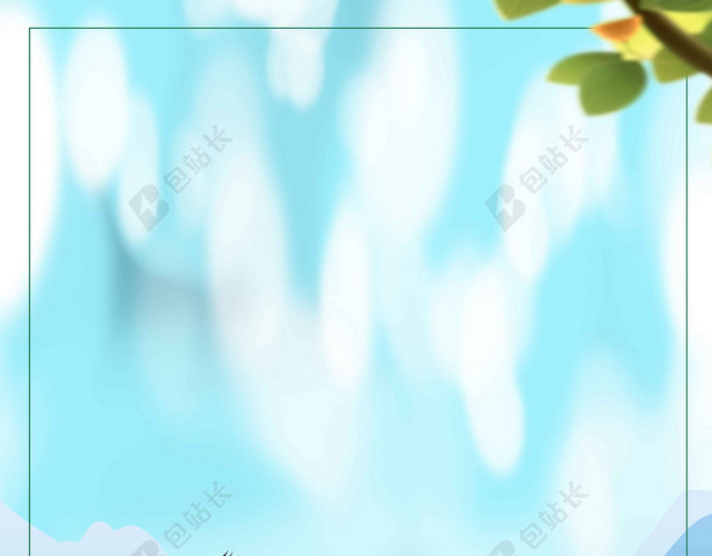 花朵绿草蓝天白云卡通风景4月你好海报背景