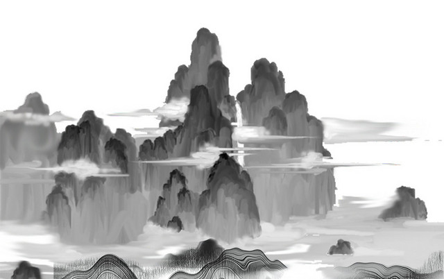 水墨山水画高山浮云素材