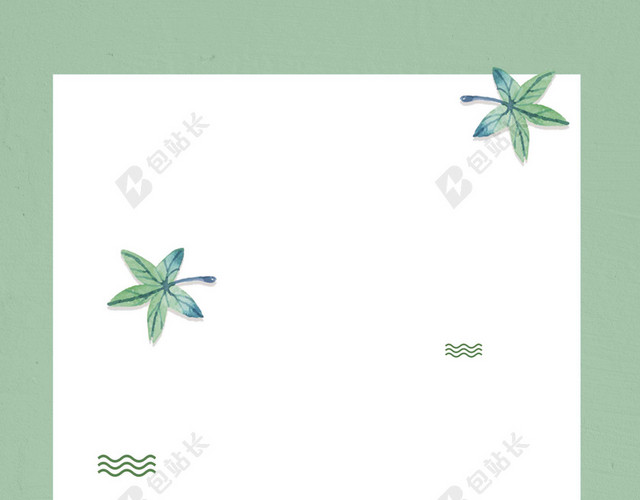边框绿叶白框物体4月你好海报背景