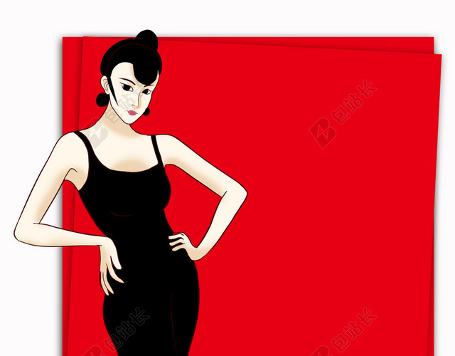 手绘个性女人减肥宣传促销海报红色背景