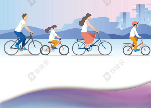 手绘骑单车的人减肥宣传促销海报蓝色背景