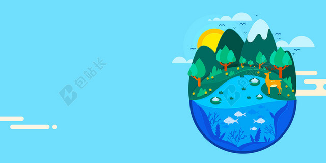 卡通蓝色地球保护水资源世界水日节公益海报背景