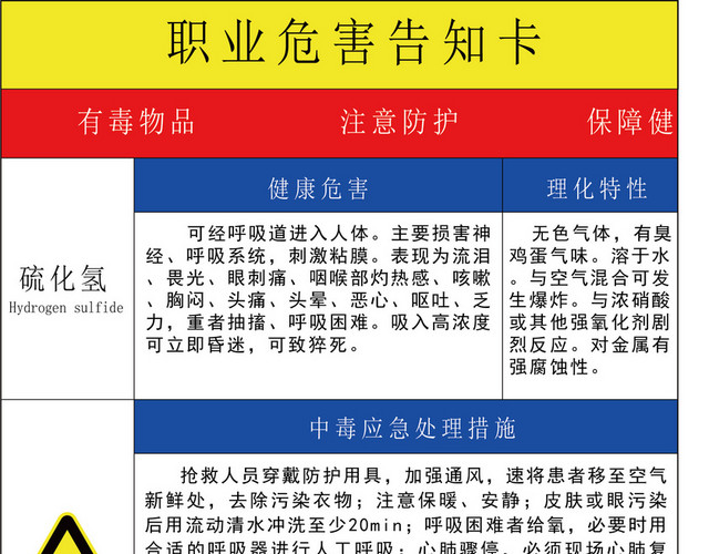 职业危害告知卡硫化氢危害