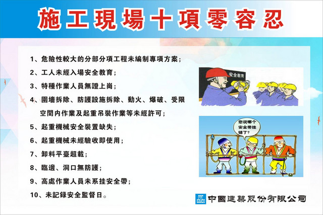 施工安全警示牌施工现场十项零容忍宣传栏