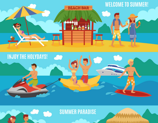 海边度假夏威夷运动健身矢量图