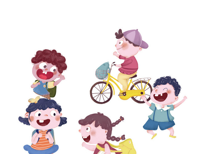 小学生小男孩小女孩上学卡通PNG素材