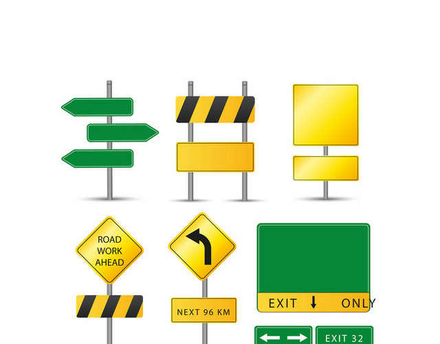 黄绿方向指示牌交通道路标识牌