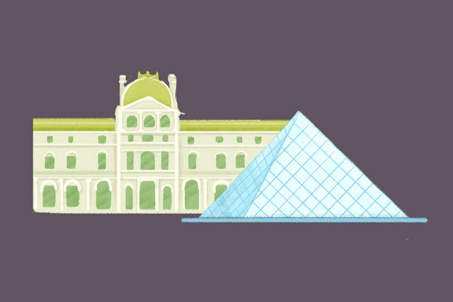 法国建筑卢浮宫卡通插画素材