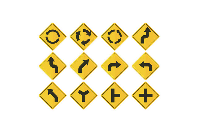 连续弯路环岛行驶交通道路标识牌
