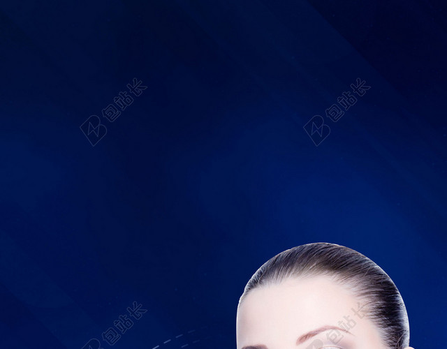 碧眼美女时光花朵美容医疗整形医院蓝色海报背景