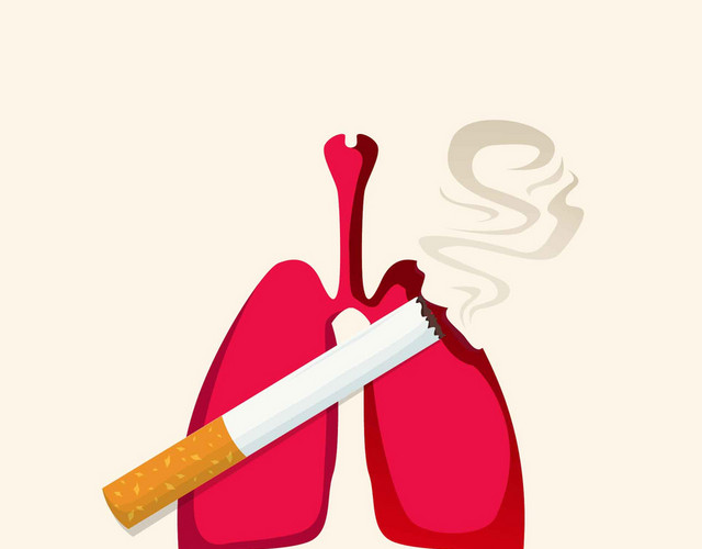 点燃的香烟伤害肺世界哮喘日禁烟日肺健康禁烟矢量图
