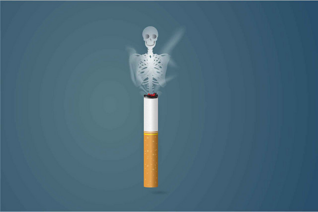 骷髅烟雾香烟世界哮喘日禁烟日肺健康禁烟矢量图