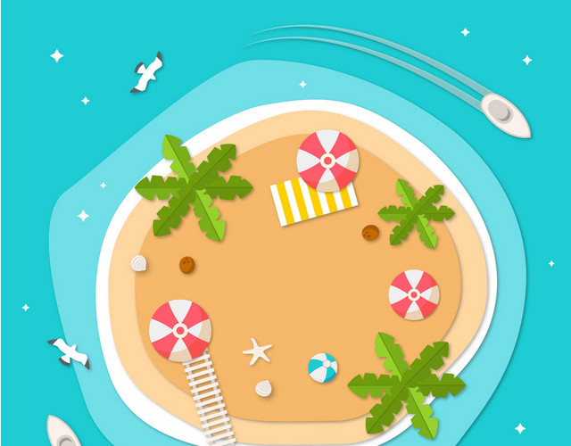 夏天夏季海边度假沙滩元素AI素材