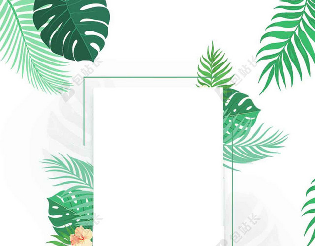 边框手绘绿叶花卉卡通5月你好海报背景