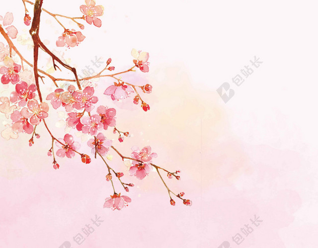 粉红手绘水彩花朵花瓶5月你好海报背景