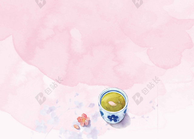 粉红手绘水彩花朵花瓶5月你好海报背景