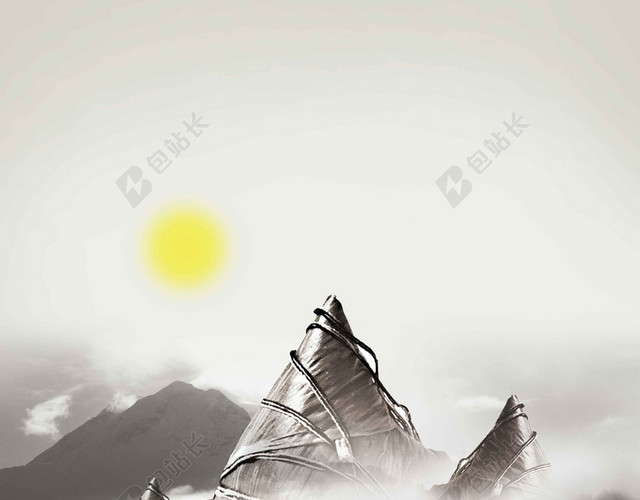 水墨山水白色5月你好海报背景