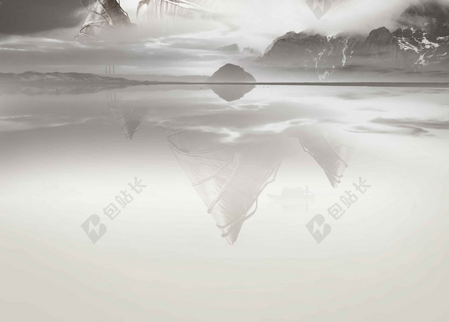 水墨山水白色5月你好海报背景