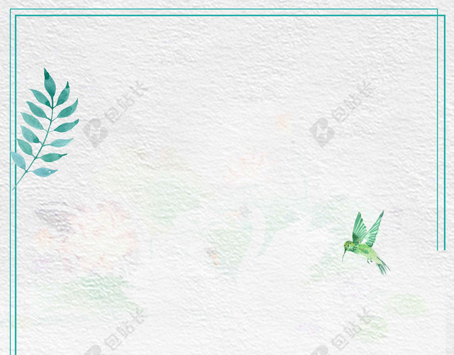 边框浅蓝花朵绿叶动物手绘卡通5月你好海报背景