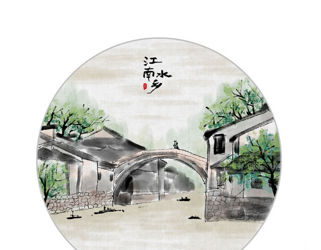 水墨画古建筑山水之美PNG素材