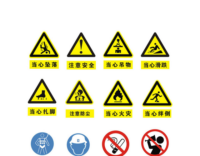 安全标志当心坠落注意防尘禁止吸烟标识牌